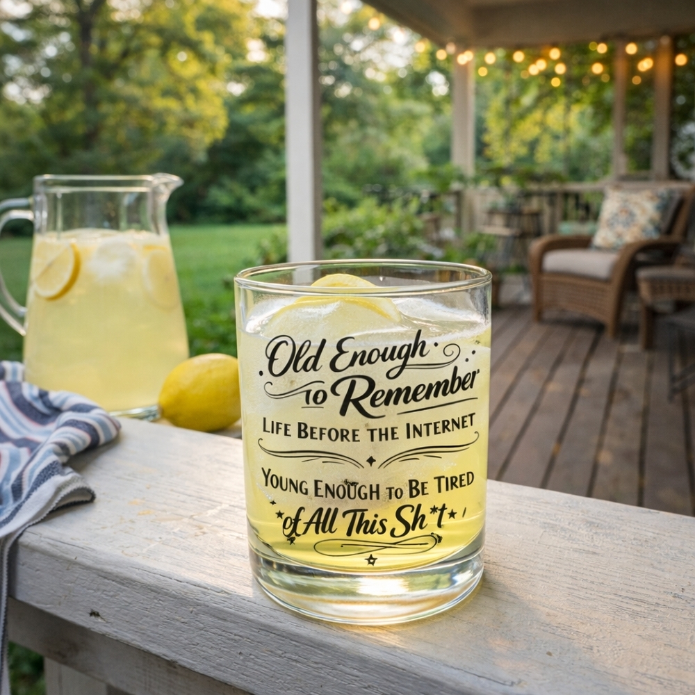Funny Gen-X Nostalgia Whiskey Glass 16oz Double Old Fashioned Humor Gift